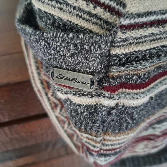Eddie Bauer Cardigan Sweater Women's Size Medium Stripes Grey Neutrals - Picture 7 of 15